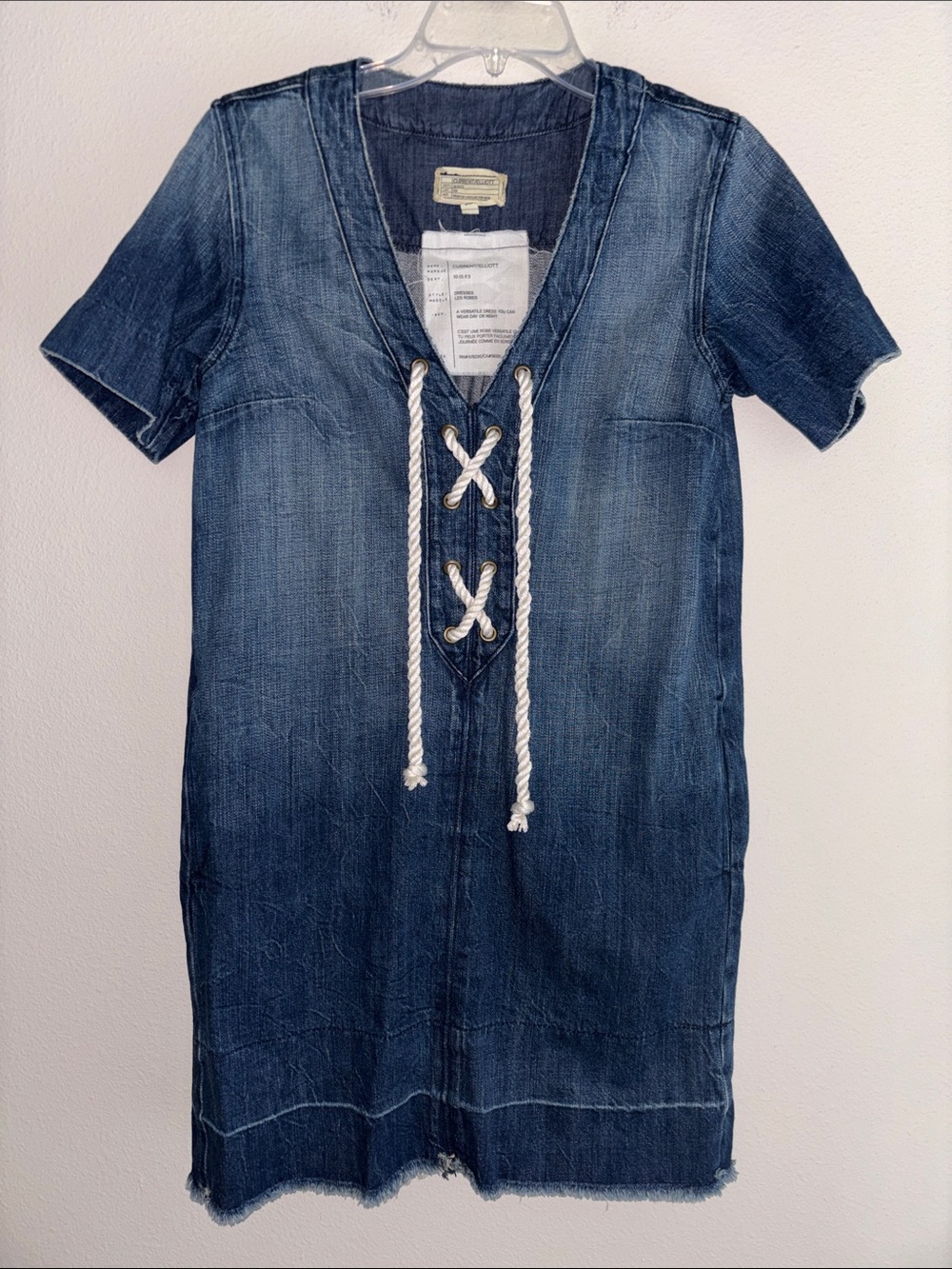Current Elliott Short Sleeve Laced Up Denim‎ Mini Dress